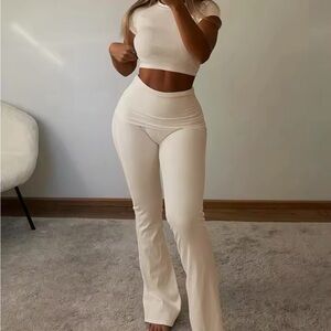 2 piece set casual solid O-neck